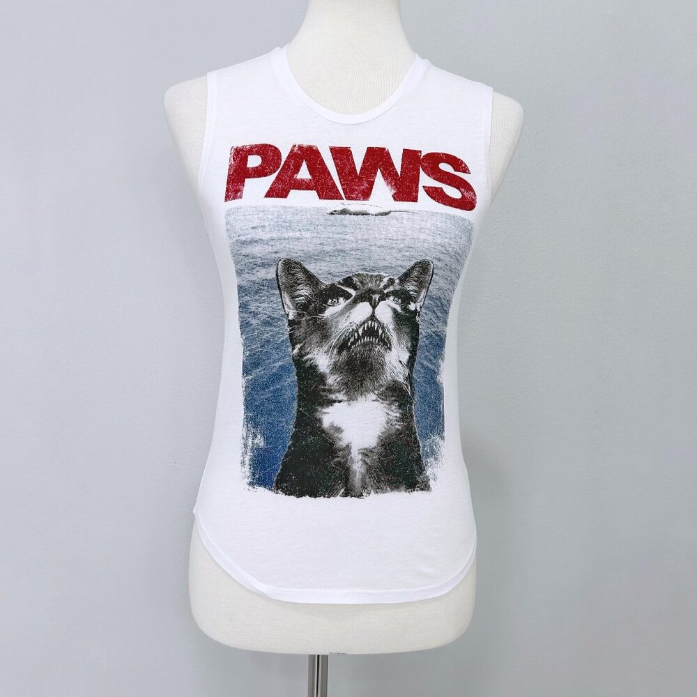 Riot Society Cat Paws Jaws Parody White Tank Top